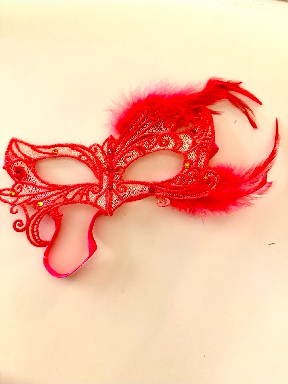 Handmade Swarovski Crystal Feather Masquerade Mask PINK SALMON